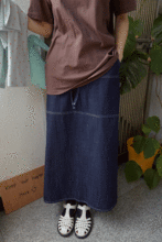 stitch cotton long skirt (4colors)