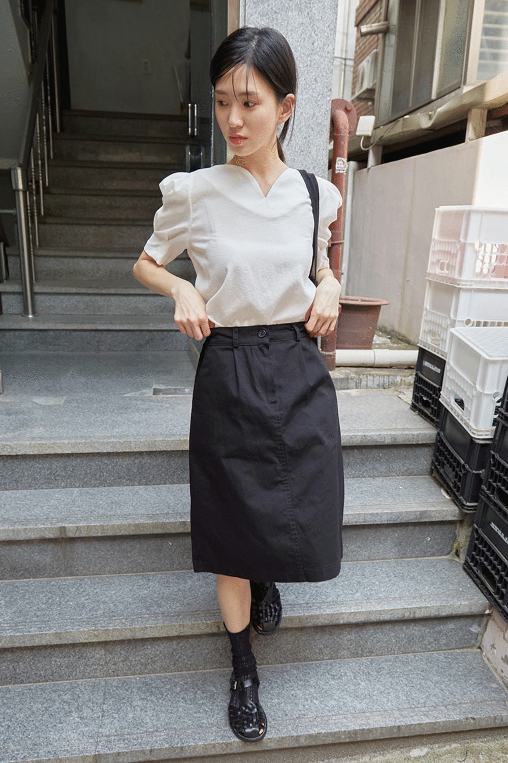cotton midi skirt (3colors)